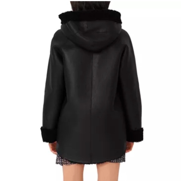 Black Reversible Hooded Leather/Shearling Coat from Maje - Picture 12 of 13